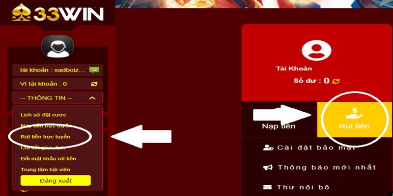 Quy trình rút tiền 33WIN cực nhanh trên website Quy trình rút tiền 33WIN cực nhanh trên website